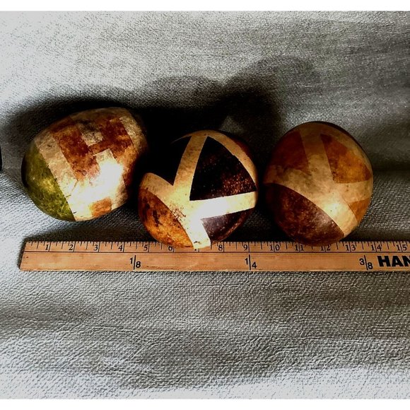 African Antique Hand Painted Natural Gourds Decorative Geometric Pattern Set / 3 - Picture 7 of 16